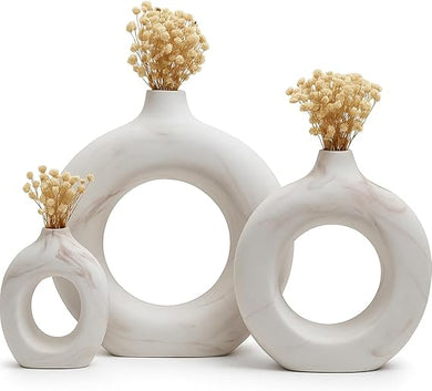 Concrete Floral Vase Set - Modern Circle Vases for Home Decor
