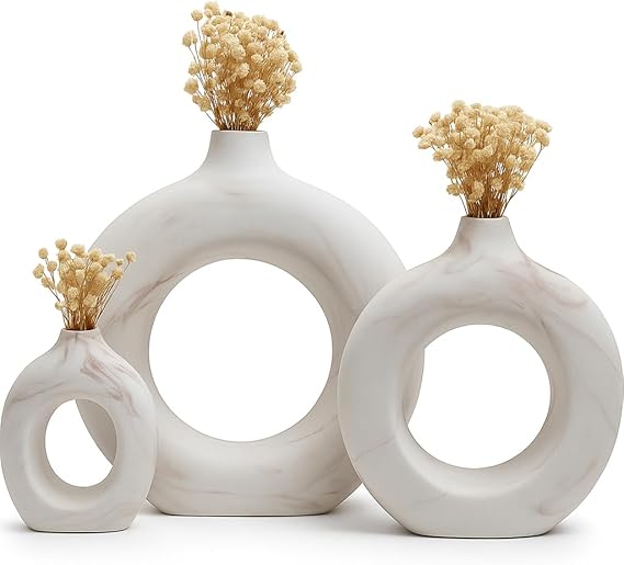 Concrete Floral Vase Set - Modern Circle Vases for Home Decor