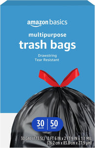 Drawstring Trash Bags, 30 Gallon, 50 Count