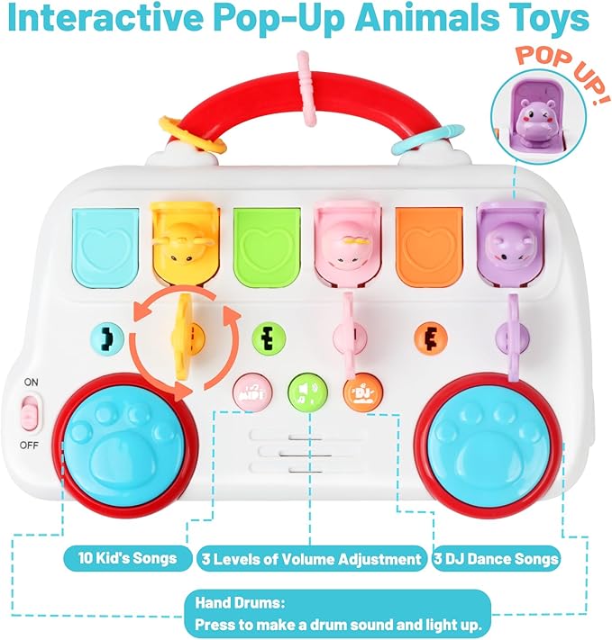 Interactive Pop Up Animal Toys with Music & Light