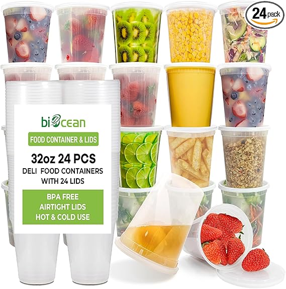 Resuable Deli Containers With Lids 32 Oz 24 Set