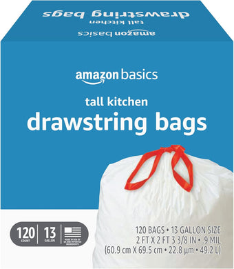 Tall Kitchen Trash Bags Drawstring, Unscented, 13 Gallon, 120 Count