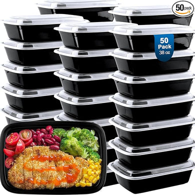 50 Pack Meal Prep Containers 38 oz, Leakproof To Go Food Containers