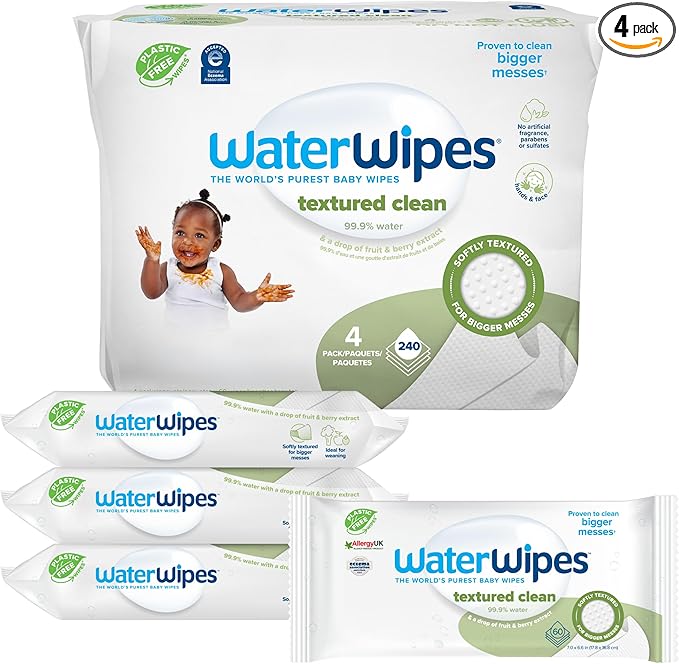 WaterWipes Plastic-Free Textured Clean, Toddler & Baby Wipes