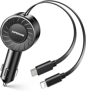 SUPERONE Retractable Car Charger with Retractable Cords