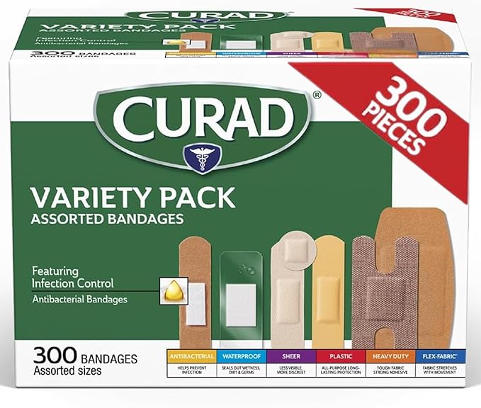 CURAD Assorted Bandages Variety Pack, 300 Count, 6 Styles