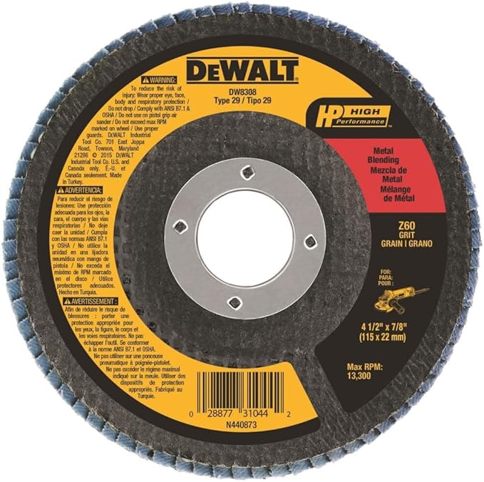 DEWALT Flap Disc, Zirconia, 4-1/2-Inches x 7/8-Inches, 60-Grit