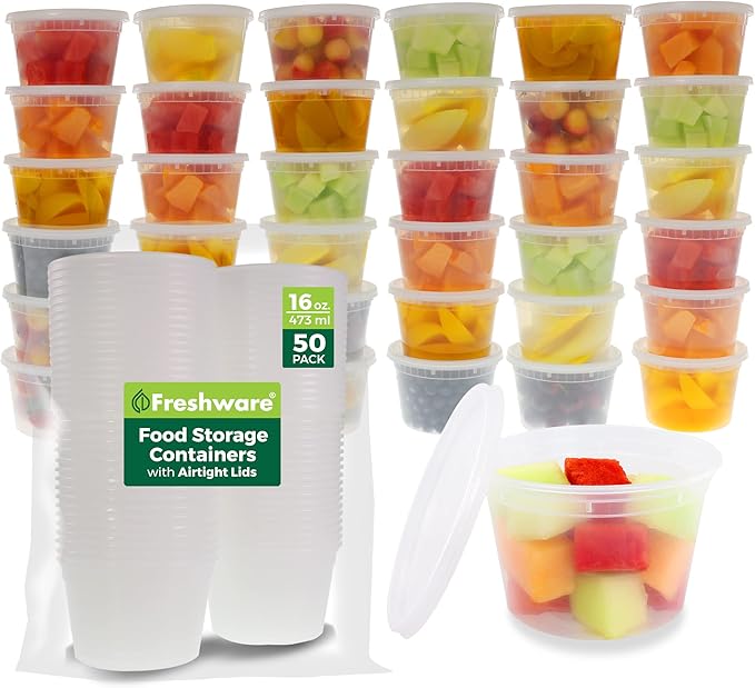 Freshware Food Storage Containers [50 Set] 16 oz