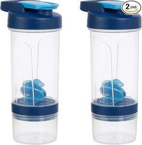 Protein Shaker Bottle with Mixer Ball 2-Pack, Blue