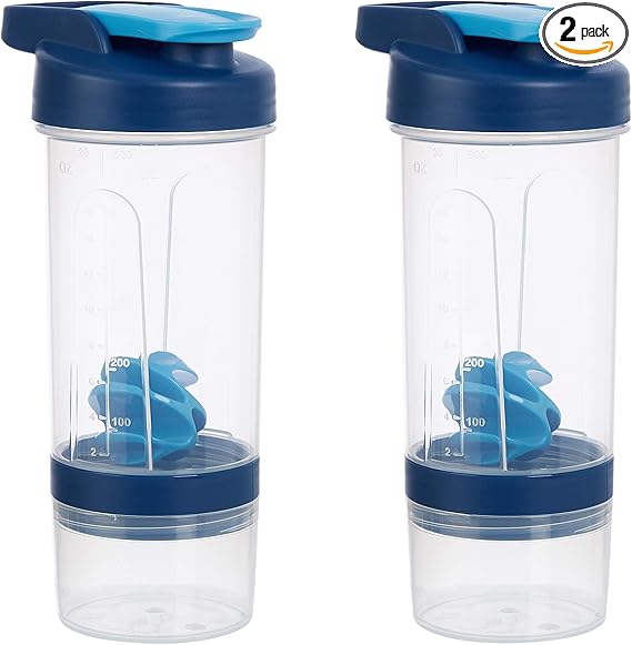 Protein Shaker Bottle with Mixer Ball 2-Pack, Blue