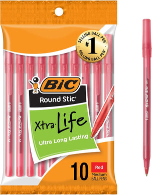 BIC Round Stic Xtra Life Red Ballpoint Pens 10-Count