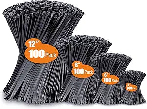 Zip Ties Assorted Sizes(4”+6”+8”+12”), 400 Pack