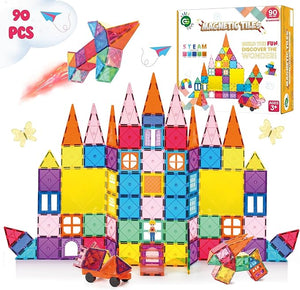 Magnetic Tiles 90 PCS Rainbow Castle Set Magnetic Blocks