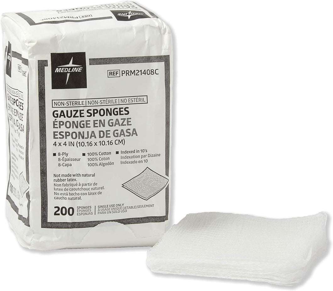 Medline 4 x 4 inch Gauze Sponges, 100% Cotton