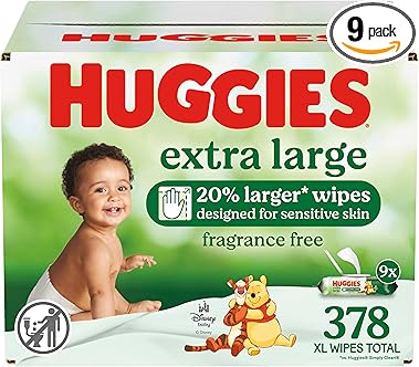Huggies Extra Large Baby Wipes, Unscented, 9 Flip-Top Packs