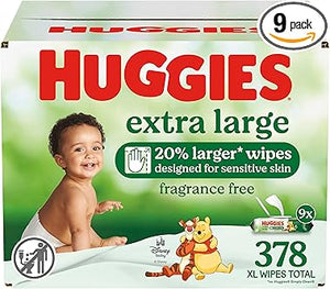 Huggies Extra Large Baby Wipes, Unscented, 9 Flip-Top Packs