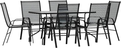Flash Furniture Brazos Series 7-Piece Glass Patio Table and Chairs Set