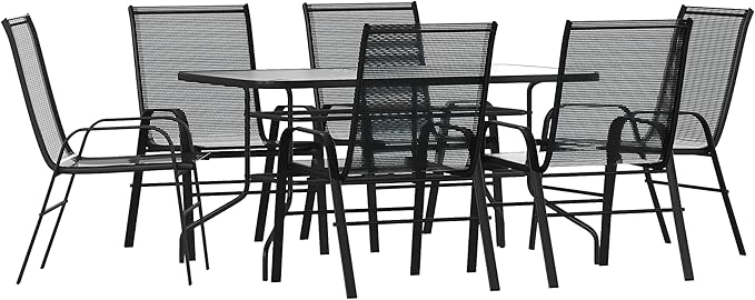 Flash Furniture Brazos Series 7-Piece Glass Patio Table and Chairs Set