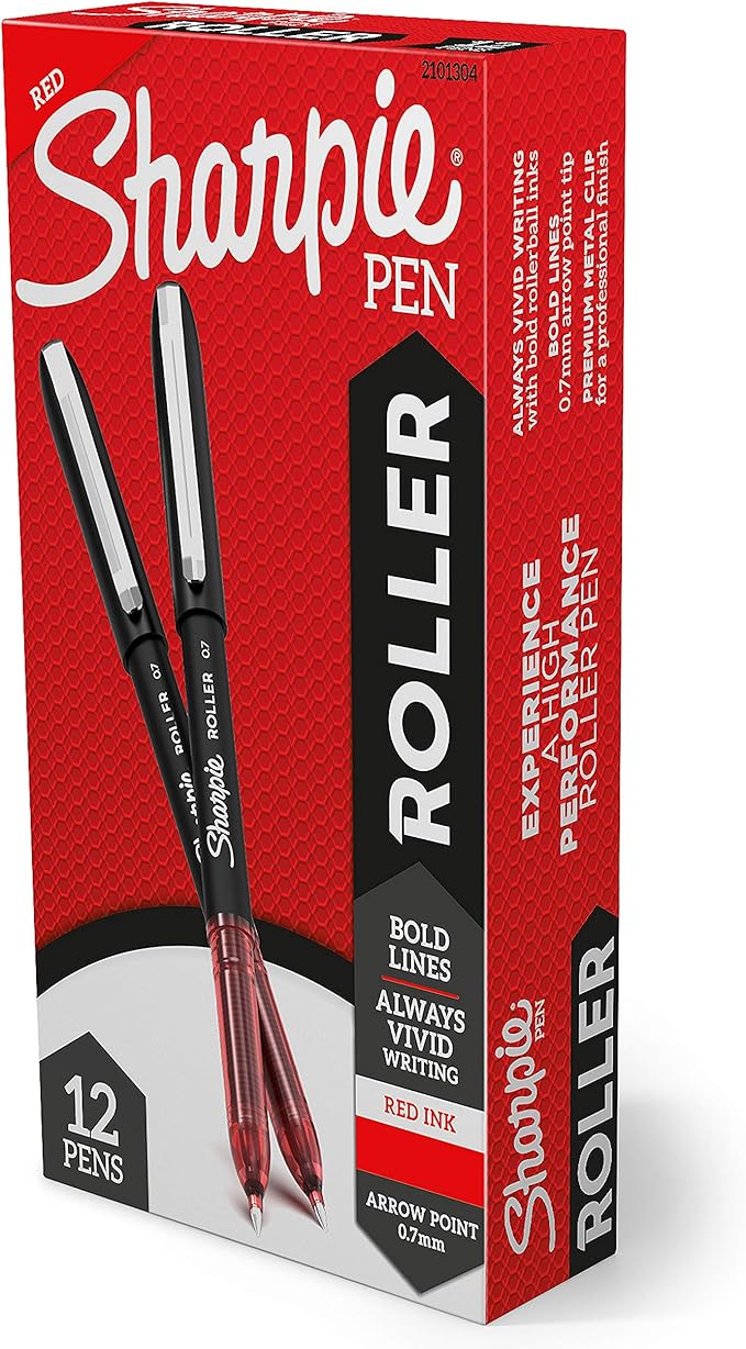 SHARPIE Rollerball Pen Red Ink, 12 Count
