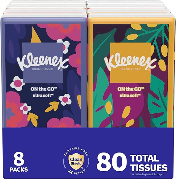 Kleenex On-The-Go Facial Tissues, 8 On-The-Go Packs