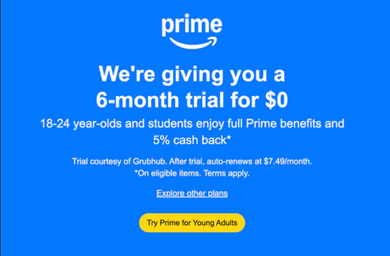 Get 6-month Free Trial of Amazon Prime for Young Adults And Students (18 to 24 Years Old)